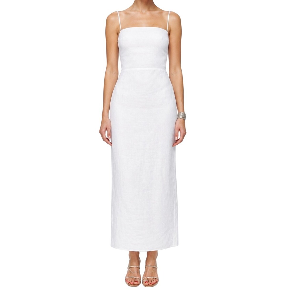 Reformation Frankie Linen Maxi Dress White LDW Bridal Minimalist 4P
